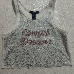 Forever 21 White Rhinestone Cowgirl Crop Top
